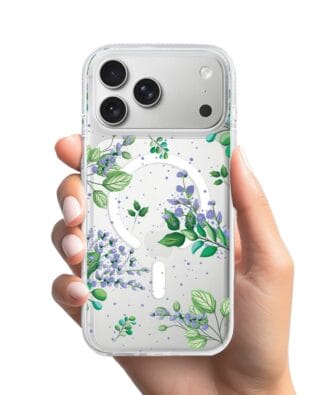 Etui do iPhone 17 Pro Max z MagSafe przeźroczyste, silikonowe Flexi, fioletowe kwiatki