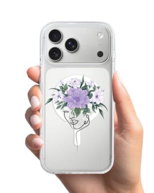Etui do iPhone 17 Pro Max z MagSafe przeźroczyste, silikonowe Flexi, kobieta z Kwiatami