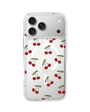 Etui do iPhone 17 Pro z MagSafe przeźroczyste, silikonowe Flexi, Mini Patterns, Wiśnie