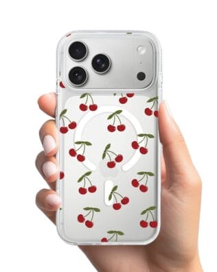 Etui do iPhone 17 Pro z MagSafe przeźroczyste, silikonowe Flexi, Mini Patterns, Wiśnie