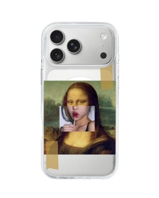 Etui do iPhone 17 Pro z MagSafe przeźroczyste, silikonowe Flexi, Mona lisa z lizakiem