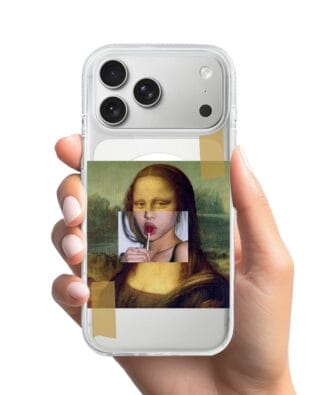 Etui do iPhone 17 Pro z MagSafe przeźroczyste, silikonowe Flexi, Mona lisa z lizakiem
