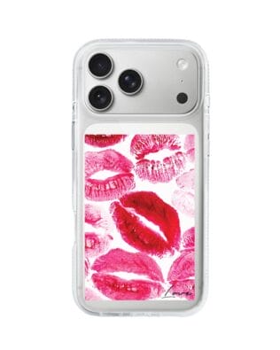 Etui do iPhone 17 Pro Max z MagSafe przeźroczyste, silikonowe Flexi, pocałunki z napisem „love”