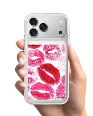 Etui do iPhone 17 Pro Max z MagSafe przeźroczyste, silikonowe Flexi, pocałunki z napisem „love”