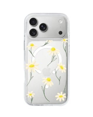 Etui do iPhone 17 Pro z MagSafe przeźroczyste, silikonowe Flexi, stokrotki