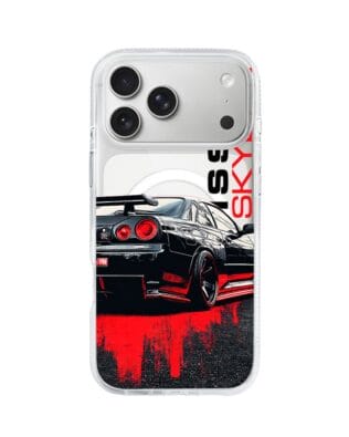 Etui do iPhone 17 Pro Max z MagSafe przeźroczyste, silikonowe Flexi, Szybkie Auta, czarny Skyline