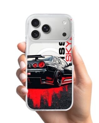 Etui do iPhone 17 Pro Max z MagSafe przeźroczyste, silikonowe Flexi, Szybkie Auta, czarny Skyline