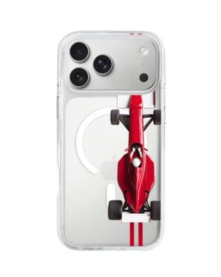 Etui do iPhone 17 Pro Max z MagSafe przeźroczyste, silikonowe Flexi, Szybkie Auta, czerwone F1