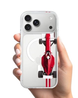 Etui do iPhone 17 Pro Max z MagSafe przeźroczyste, silikonowe Flexi, Szybkie Auta, czerwone F1