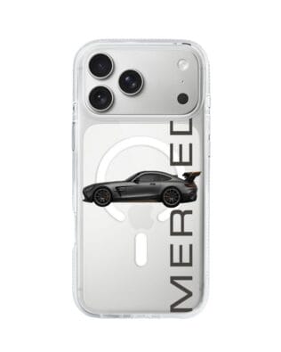 Etui do iPhone 17 Pro Max z MagSafe przeźroczyste, silikonowe Flexi, Szybkie Auta, Stalowe AMG-GT