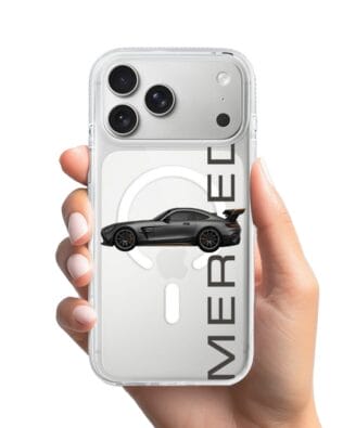 Etui do iPhone 17 Pro Max z MagSafe przeźroczyste, silikonowe Flexi, Szybkie Auta, Stalowe AMG-GT