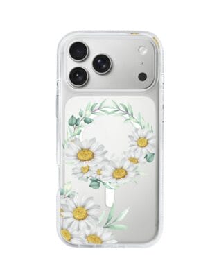 Etui do iPhone 17 Pro Max z MagSafe przeźroczyste, silikonowe Flexi, wianek stokrotek