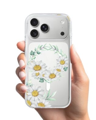Etui do iPhone 17 Pro Max z MagSafe przeźroczyste, silikonowe Flexi, wianek stokrotek