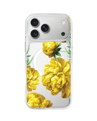 Etui do iPhone 17 Pro Max z MagSafe przeźroczyste, silikonowe Flexi, żółte piwonie