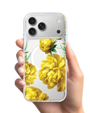 Etui do iPhone 17 Pro Max z MagSafe przeźroczyste, silikonowe Flexi, żółte piwonie