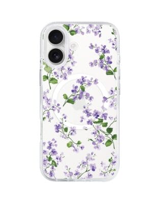 Etui do iPhone 17 z MagSafe przeźroczyste, silikonowe Flexi, Fioletowe Bratki
