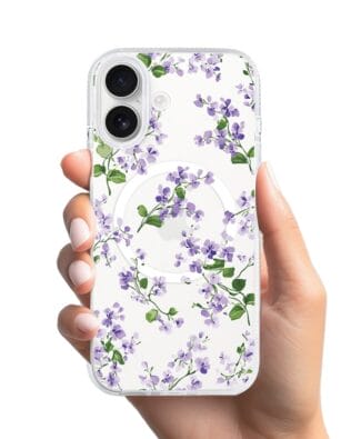 Etui do iPhone 17 z MagSafe przeźroczyste, silikonowe Flexi, Fioletowe Bratki