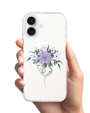 Etui do iPhone 17 z MagSafe przeźroczyste, silikonowe Flexi, kobieta z Kwiatami
