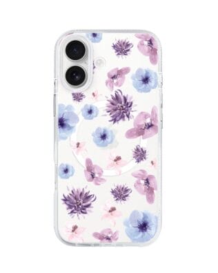 Etui do iPhone 17 z MagSafe przeźroczyste, silikonowe Flexi, kwiatki niebieskie, fioletowe