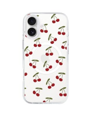 Etui do iPhone 17 z MagSafe przeźroczyste, silikonowe Flexi, Mini Patterns, Wiśnie