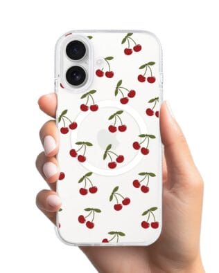 Etui do iPhone 17 z MagSafe przeźroczyste, silikonowe Flexi, Mini Patterns, Wiśnie