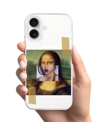 Etui do iPhone 17 z MagSafe przeźroczyste, silikonowe Flexi, Mona lisa z lizakiem