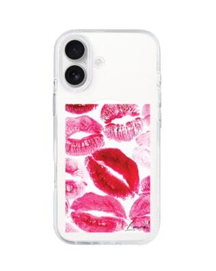 Etui do iPhone 17 z MagSafe przeźroczyste, silikonowe Flexi, pocałunki z napisem „love”