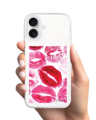 Etui do iPhone 17 z MagSafe przeźroczyste, silikonowe Flexi, pocałunki z napisem „love”