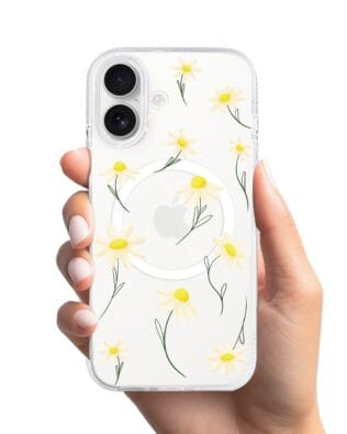 Etui do iPhone 17 z MagSafe przeźroczyste, silikonowe Flexi, stokrotki