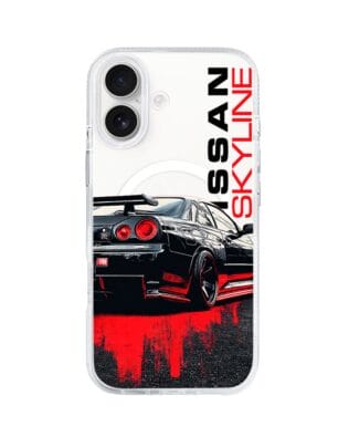 Etui do iPhone 17 z MagSafe przeźroczyste, silikonowe Flexi, Szybkie Auta, czarny Skyline