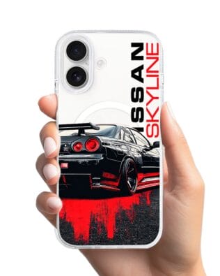 Etui do iPhone 17 z MagSafe przeźroczyste, silikonowe Flexi, Szybkie Auta, czarny Skyline