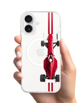 Etui do iPhone 17 z MagSafe przeźroczyste, silikonowe Flexi, Szybkie Auta, czerwone F1