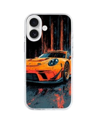 Etui do iPhone 17 z MagSafe przeźroczyste, silikonowe Flexi, Szybkie Auta, Pomarańczowa 911
