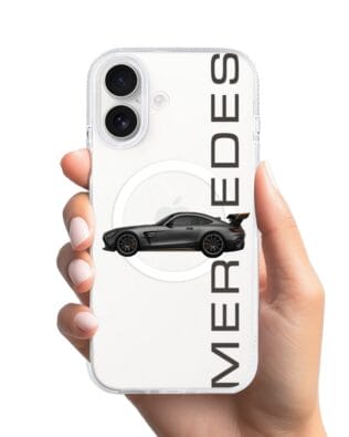 Etui do iPhone 17 z MagSafe przeźroczyste, silikonowe Flexi, Szybkie Auta, Stalowe AMG-GT