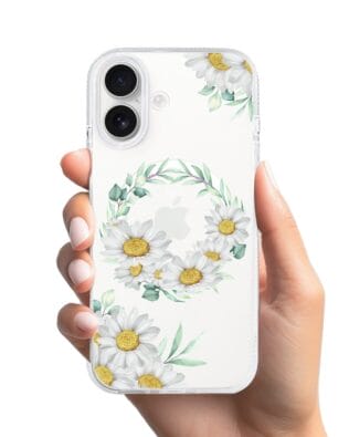 Etui do iPhone 17 z MagSafe przeźroczyste, silikonowe Flexi, wianek stokrotek