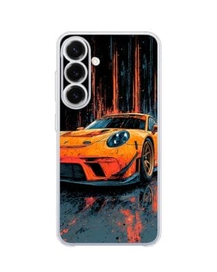 Etui do Samsung Galaxy S25 FE przeźroczyste, silikonowe Flexi, Szybkie Auta, Pomarańczowa 911