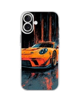 Etui do iPhone 17 przeźroczyste, silikonowe Flexi, Szybkie Auta, Pomarańczowa 911