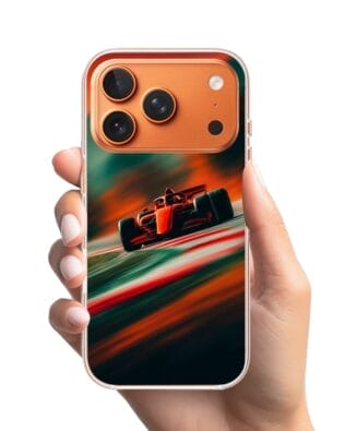 Etui do iPhone 17 Pro z MagSafe przeźroczyste, silikonowe Flexi, Szybkie Auta, Wyścig F1