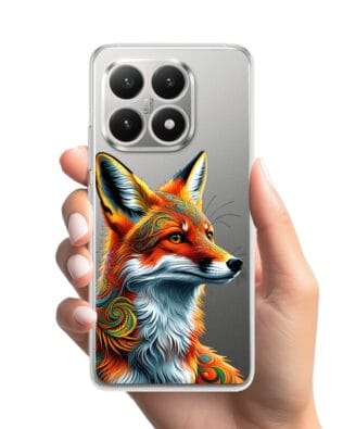 Etui do Xiaomi 15T przeźroczyste, silikonowe Flexi, Dzika Mandala, Twarz lisa