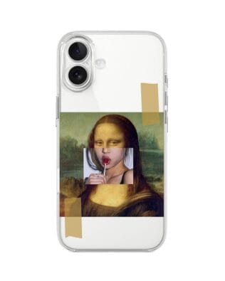 Etui do iPhone 17 przeźroczyste, silikonowe Flexi, Mona lisa z lizakiem