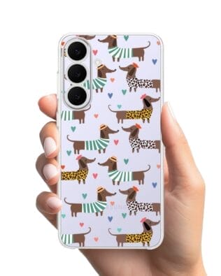 Etui do Samsung Galaxy S25 FE przeźroczyste, silikonowe Flexi, Summer Patterns, zakochane jamniki