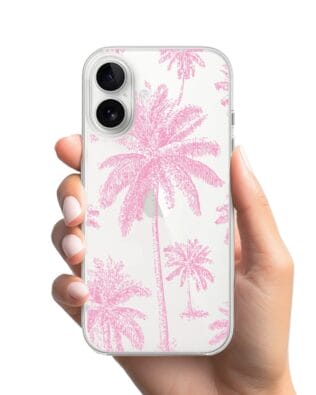 Etui do iPhone 16 Plus przeźroczyste, silikonowe Flexi, Mystic, Różowe palmy