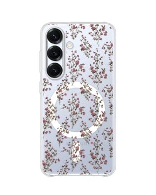 Etui do Samsung Galaxy S25 z MagSafe przeźroczyste, silikonowe Flexi, Mini Patterns, Różyczki