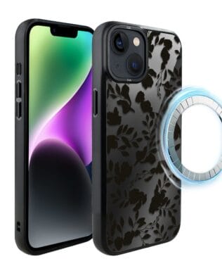 Etui do iPhone 14 IBIZU DropGuard Matt z MagSafe, Midnight, Cienie liści