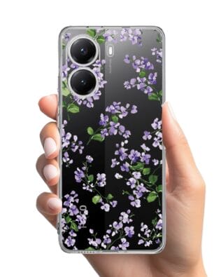 Etui do Xiaomi POCO X7 Pro przeźroczyste, silikonowe Flexi, Fioletowe Bratki