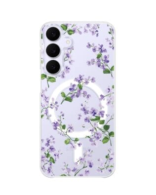 Etui do Samsung Galaxy S25 FE z MagSafe przeźroczyste, silikonowe Flexi, Kwiaty, Fioletowe Bratki