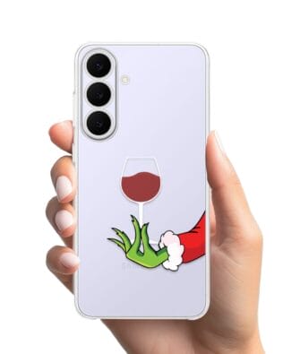 Etui do Samsung Galaxy S25 FE przeźroczyste, silikonowe Flexi, Zielony psotnik z lampką wina