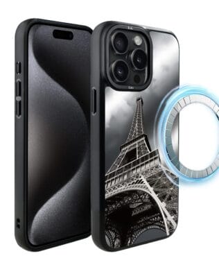 Etui do iPhone 15 Pro IBIZU DropGuard Matt z MagSafe, Noir City, Wieża Eiffla