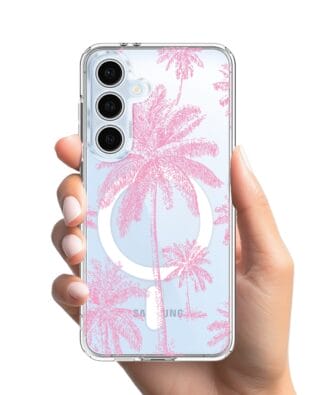 Etui do Samsung Galaxy S24 FE z MagSafe przeźroczyste, silikonowe Flexi, Mystic, Różowe palmy