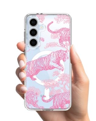 Etui do Samsung Galaxy S24 FE z MagSafe przeźroczyste, silikonowe Flexi, Mystic, Różowe tygrysy